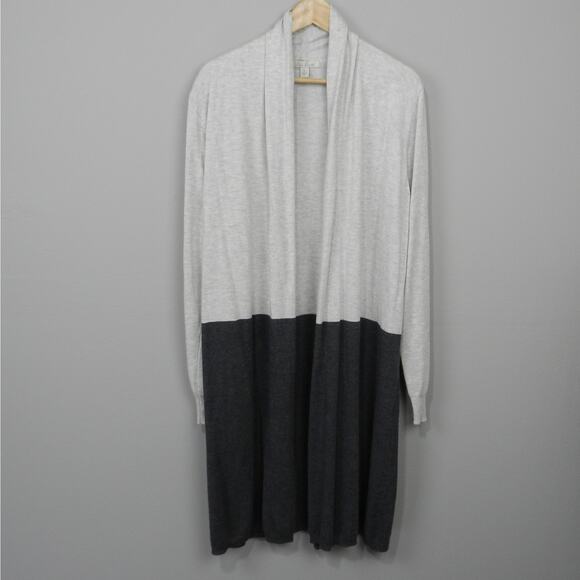 Blue Earth Open Front Mid Length Color Block‎ Knit Cardigan Size L Light Sweater - Picture 1 of 8